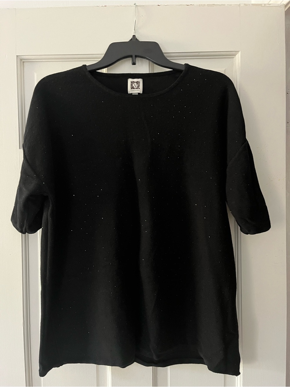 Anne Klein Black Short Sleeve Crewneck Top with Sparkle Detail